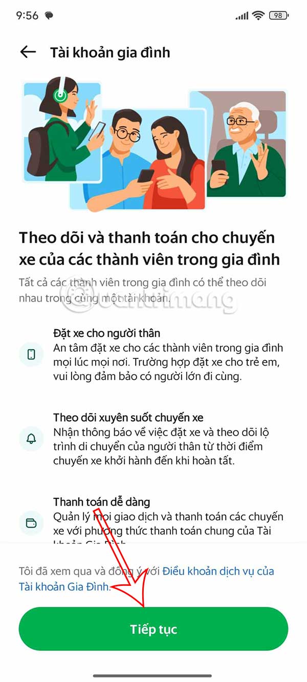Thông tin tài khoản gia đình Grab