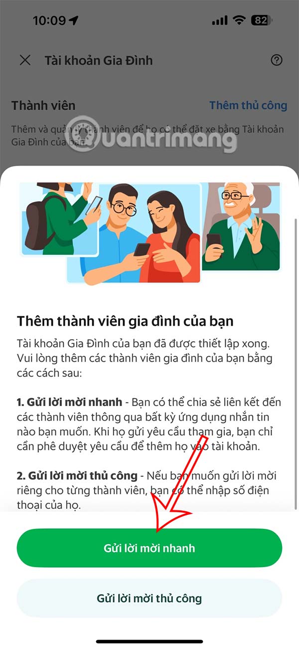 Gửi lời mời thêm thành viên 