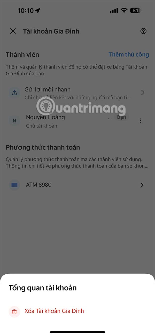 Gửi lời mời thêm thành viên 