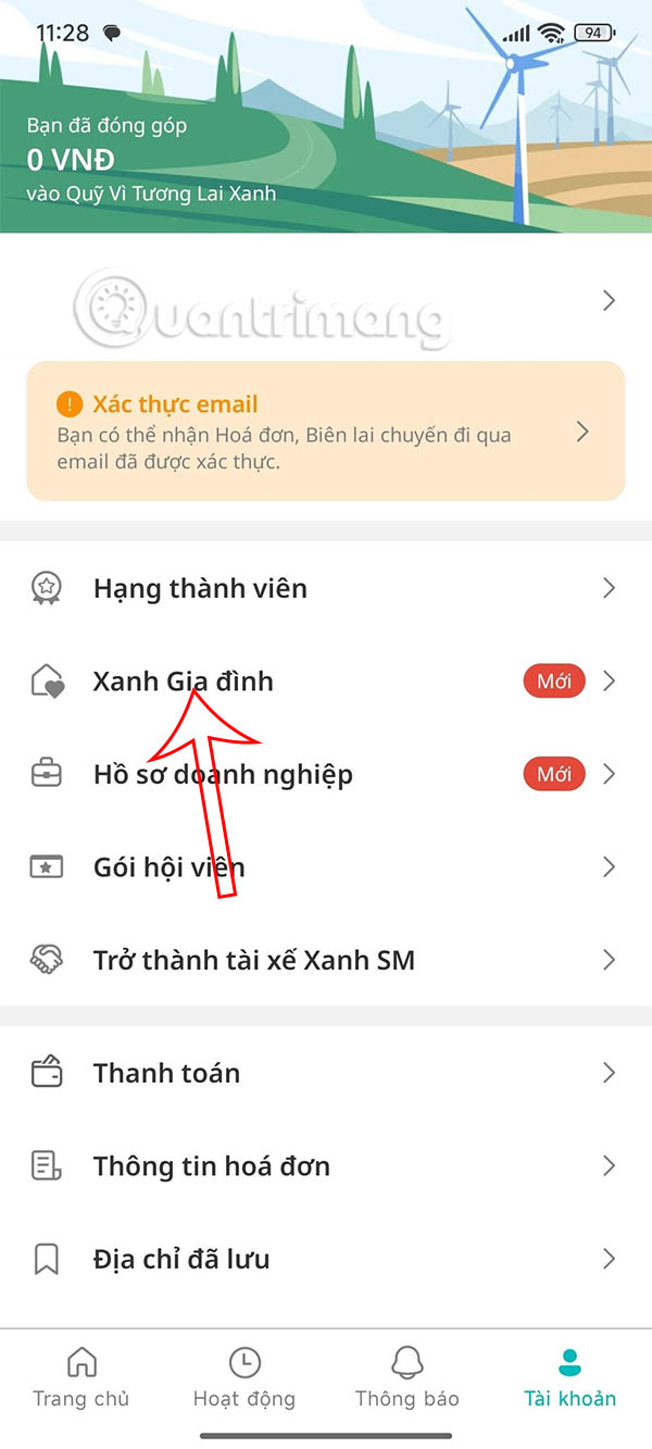 Tài khoản gia đình Xanh SM