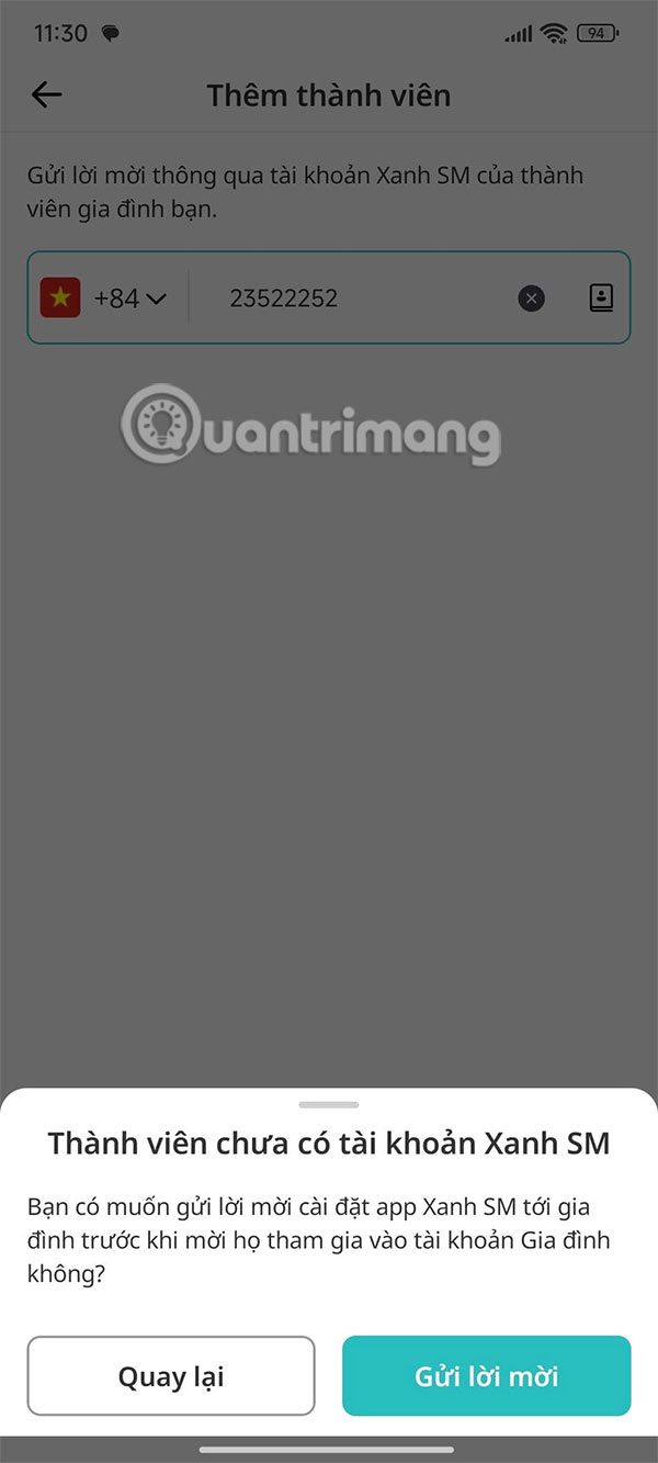 Nhập số điện thoại thành viên