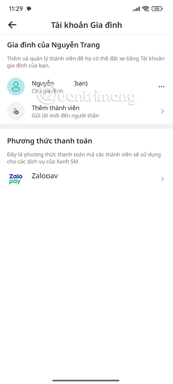 Tài khoản gia đình Xanh SM
