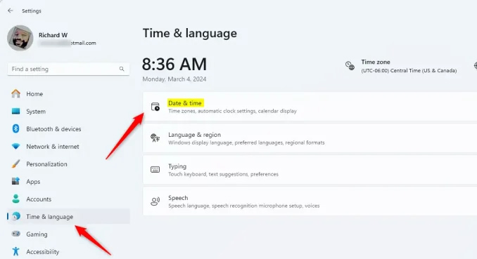 Chỉnh thời gian Windows 11