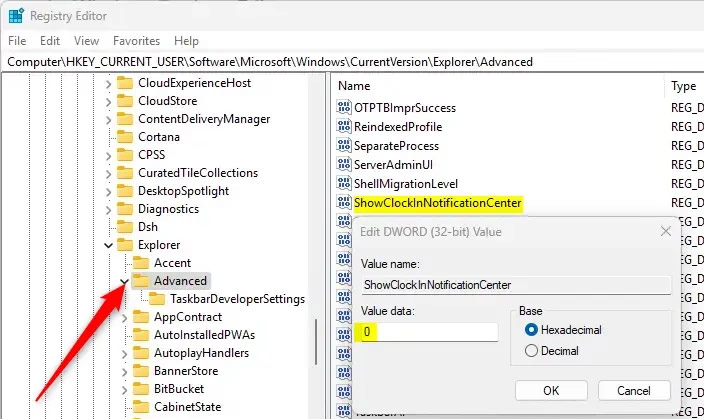 Hiện đồng hồ trong Notification Center qua Registry Editor