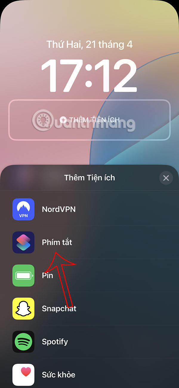Thêm tiện ích Phím tắt iPhone