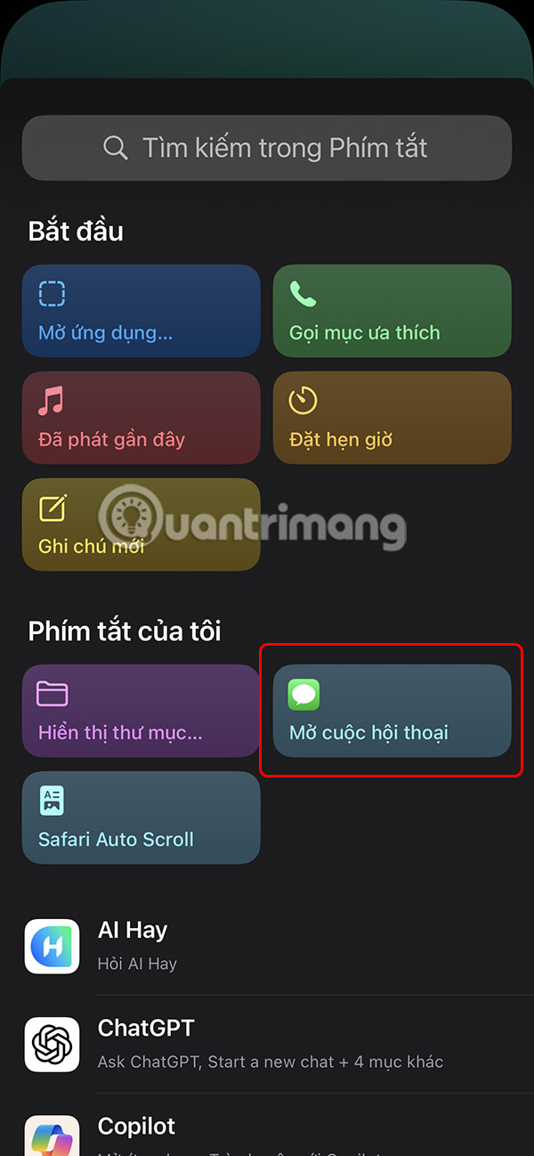 Thêm tác vụ mở tin nhắn