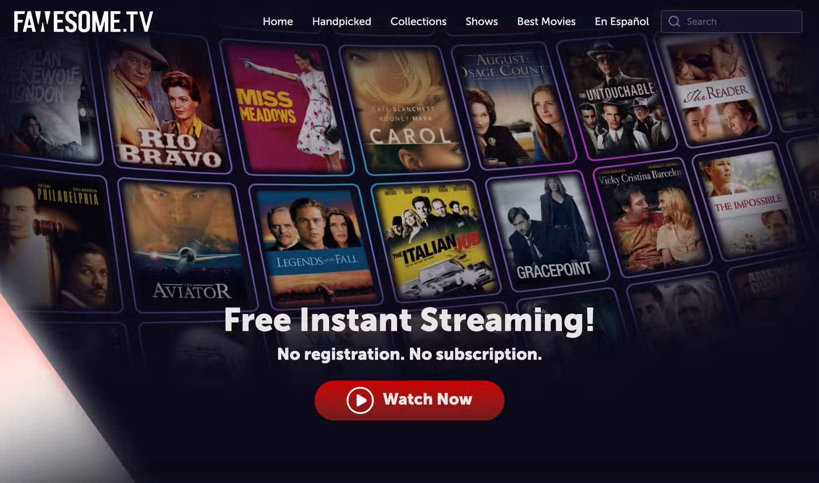 Trang chủ web stream phim miễn phí Fawesome TV