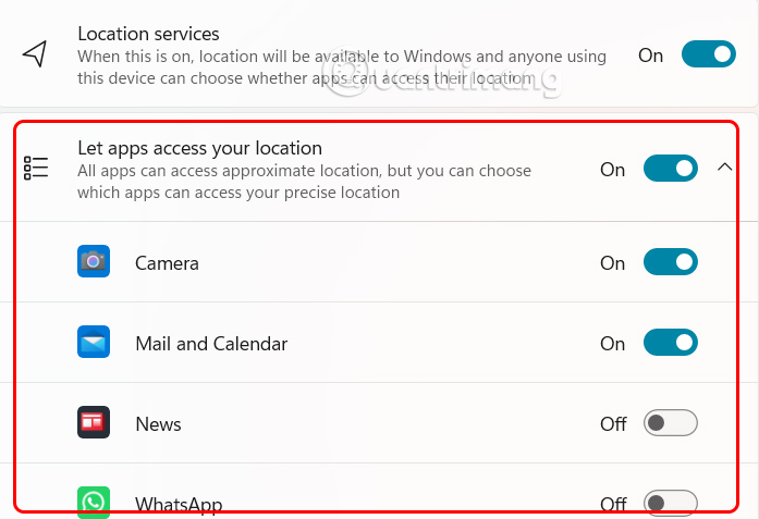 Cách tắt theo dõi vị trí cho ứng dụng trên Windows 11