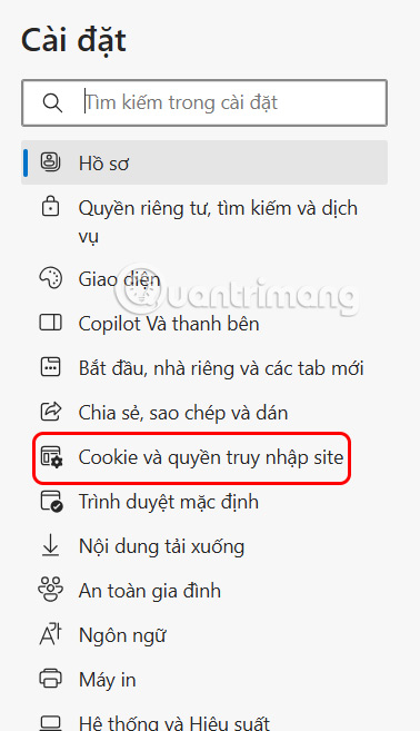 Cookie và quyền truy cập site trong Edge