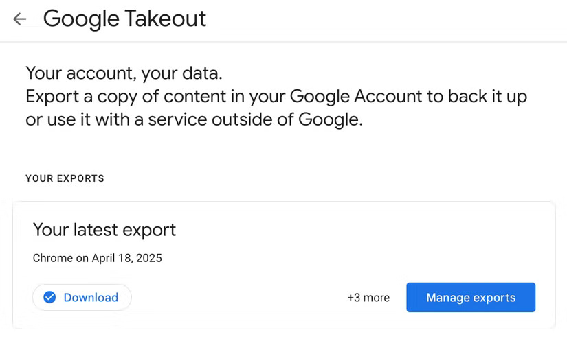 Google Takeout đã chuẩn bị một bản sao dữ liệu để xuất
