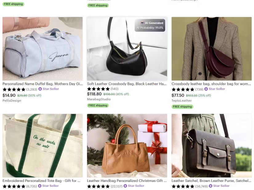Chrome extension Bitmind đánh dấu hình ảnh Etsy là do AI tạo ra.