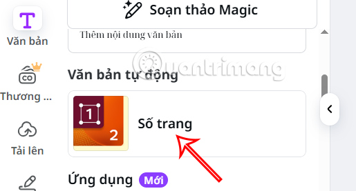 Chọn mục Số trang Canva 