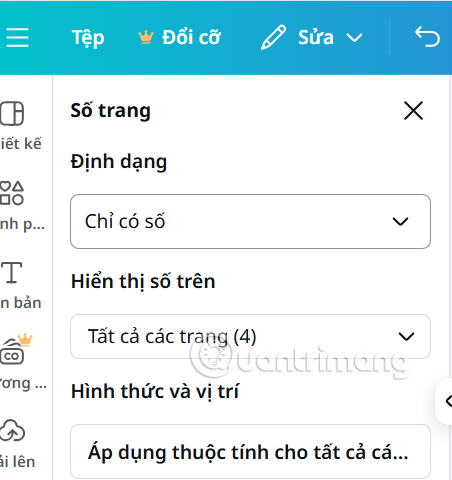 Định dạng số trang trong Canva 