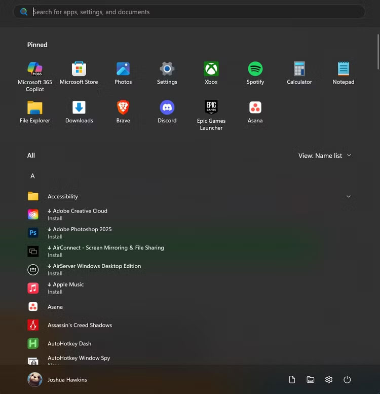 Những thay đổi trong menu Start của Windows 11 Insider hiển thị menu Start rộng hơn, chứa danh sách tất cả các ứng dụng