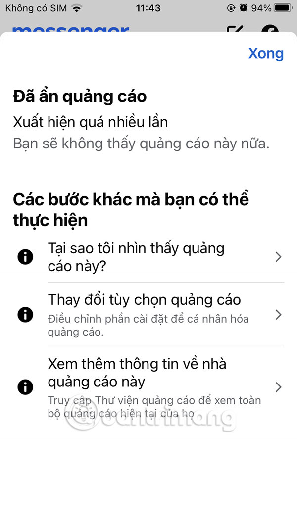 Ẩn quảng cáo Messengerv
