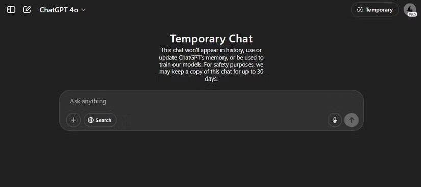 Sử dụng Temporary Chat trong ChatGPT