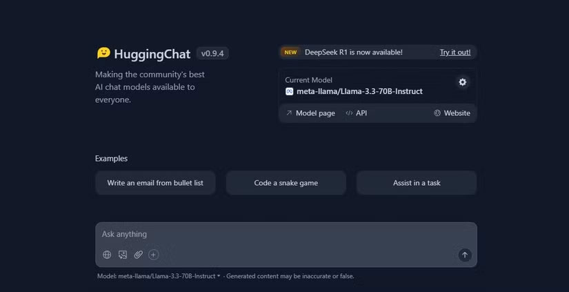 Giao diện HuggingChat trên HuggingFace