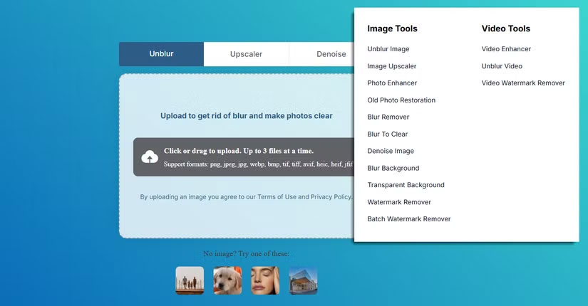 Công cụ cải thiện ảnh trên Unblur