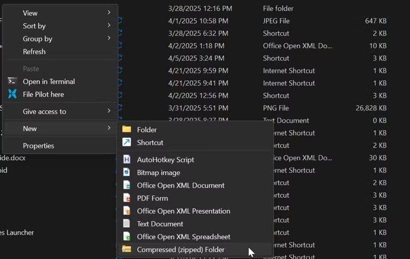 Tùy chọn file lưu trữ của File Explorer trong Windows 11
