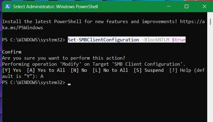 Sửa đổi cấu hình SMB client mục tiêu trong PowerShell để bảo vệ chống lại các cuộc tấn công NTLM.