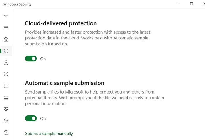 Bật Cloud Delivered Protection trong Windows Security.