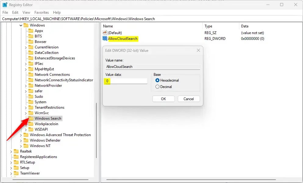 Cách bật tìm kiếm lưu trữ trên đám mây Windows 11