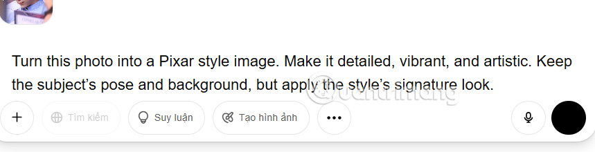 Nhập prompt tạo ảnh Pixar trên ChatGPT