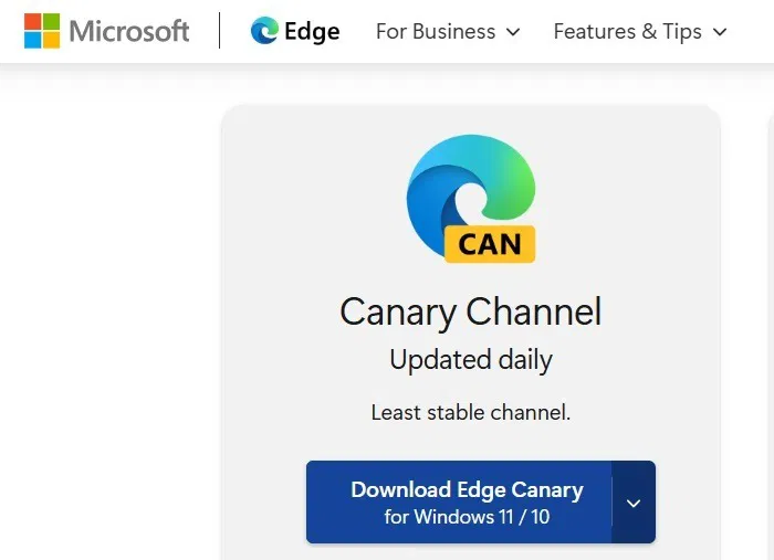 Tải Edge Canary trên các thiết bị Windows.