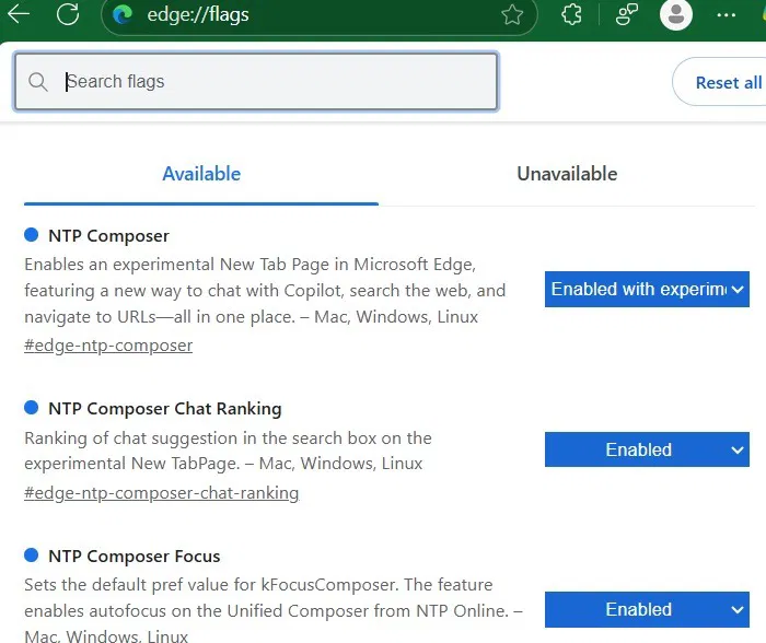 Biến NTP Composer làm flag Edge.