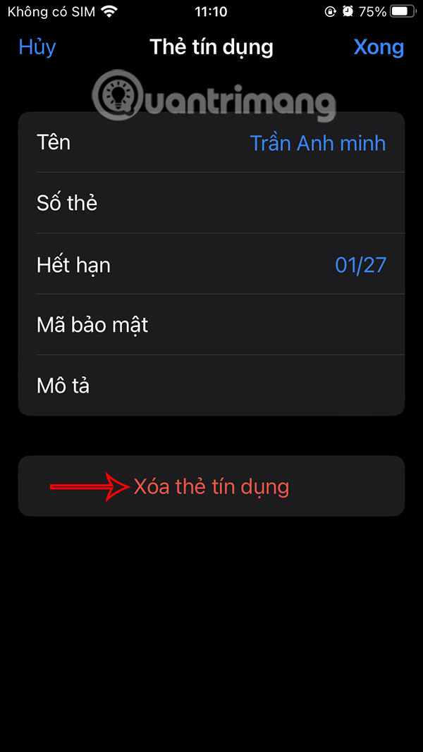Xóa thẻ tín dụng lưu trong Safari