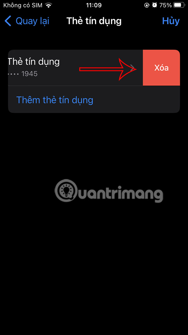 Xóa thẻ tín dụng lưu trong Safari iPhone