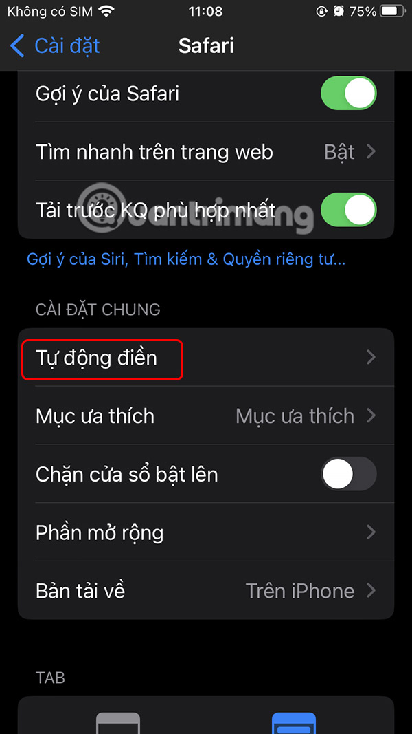 Tự động điền Safari