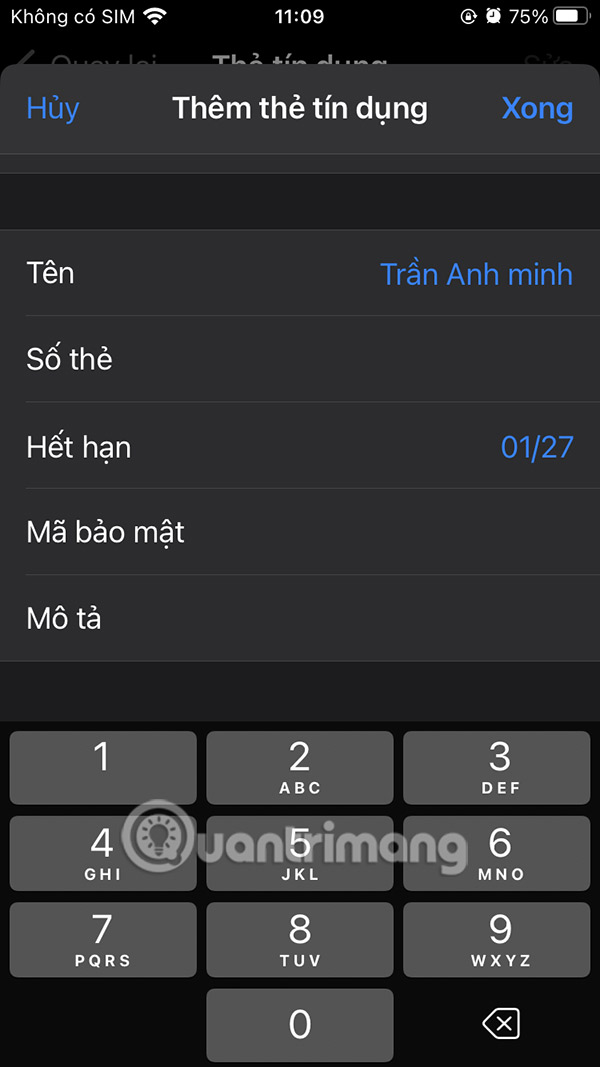 Lưu thẻ tín dụng