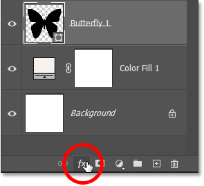 Nhấp vào biểu tượng hiệu ứng layer trong bảng Layers của Photoshop.