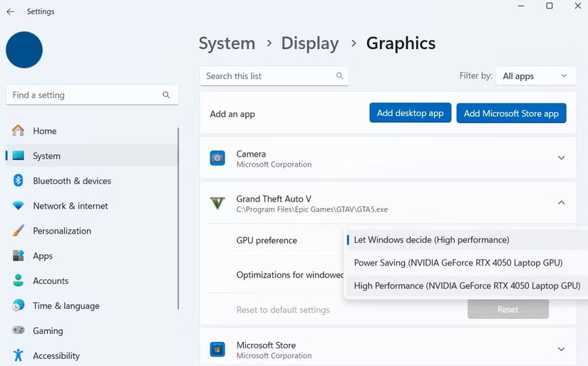 Tùy chọn đồ họa cho ứng dụng và game trên Windows