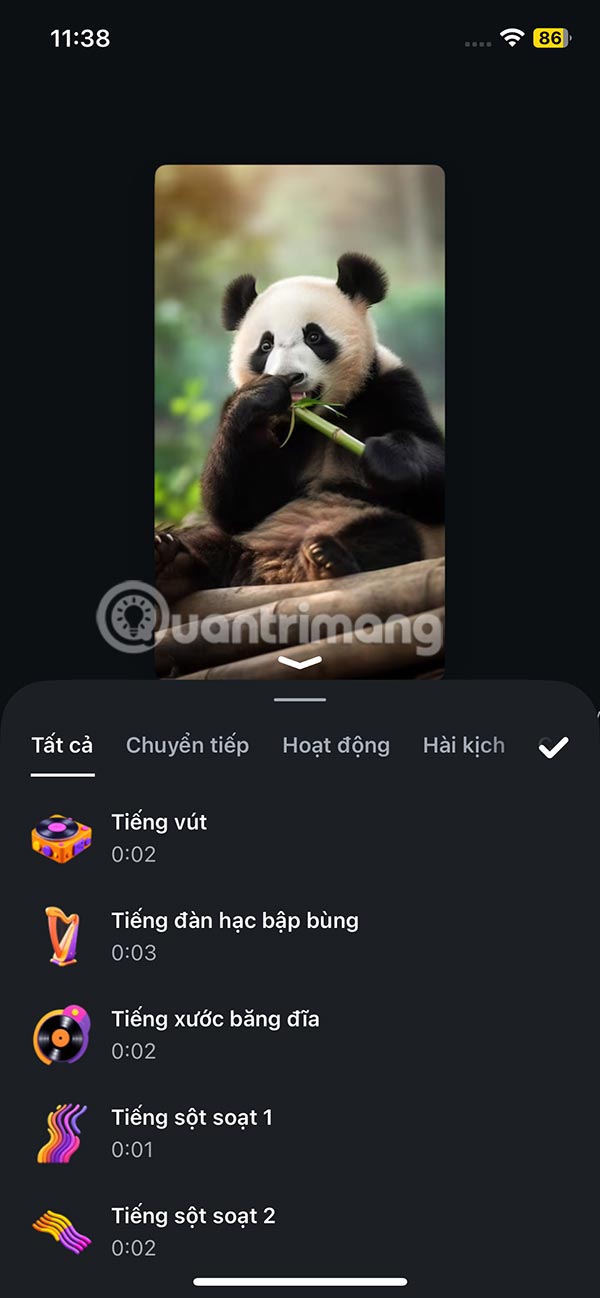 Chọn hiệu ứng chèn vào video 