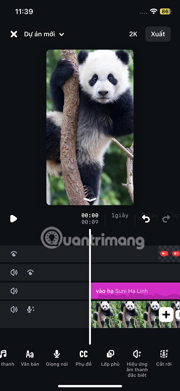 Thanh chỉnh video trong Edits