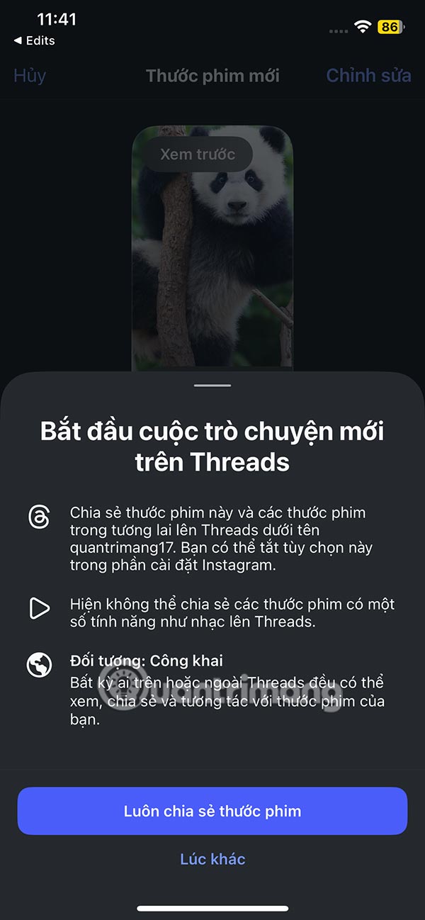 Chế độ luôn đăng video từ Edits lên Reels