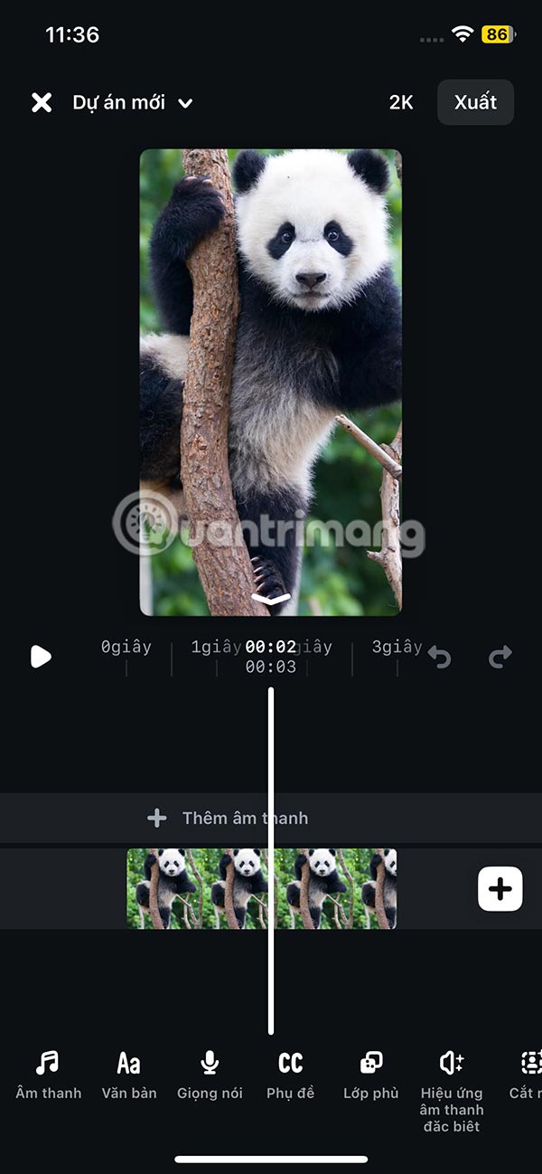 Giao diện chỉnh sửa trên Edits