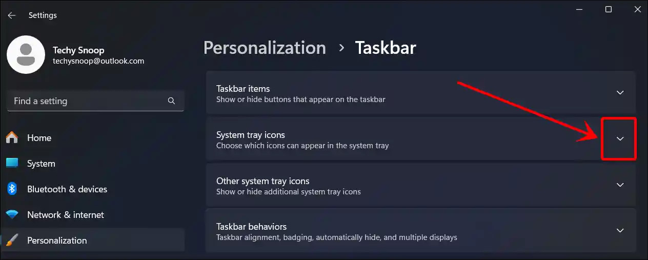 Chỉnh khay hệ thống Windows 11