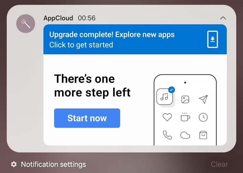 Thông báo AppCloud trên Samsung