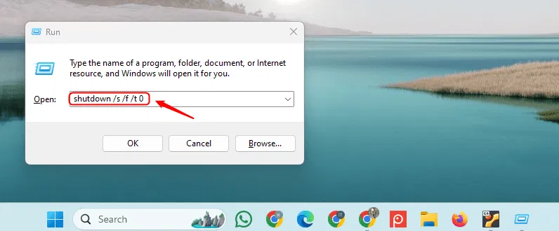 Hộp thoại Shutdown Run