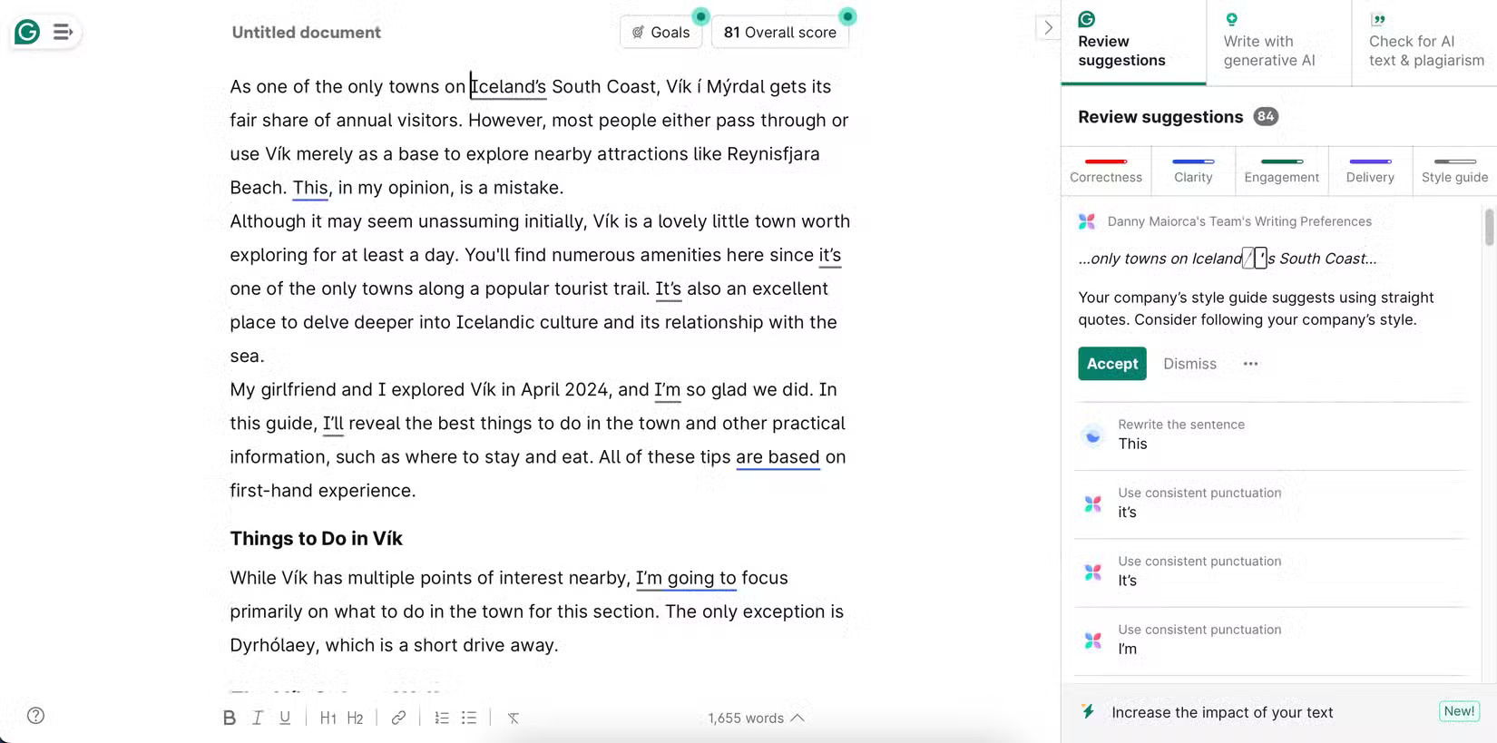 Giao diện ứng dụng Grammarly Pro