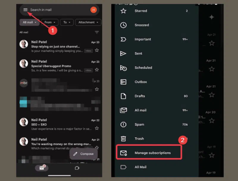 Chọn Manage Subscriptions