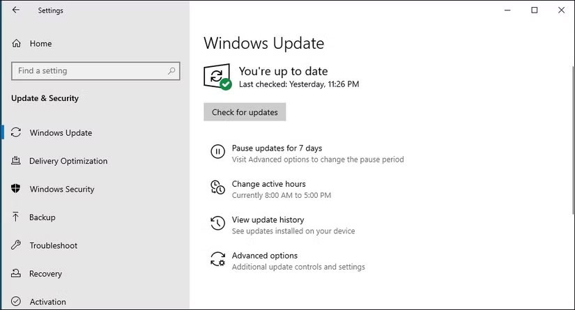 Kiểm tra các bản cập nhật Windows 10