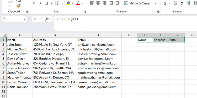 Tiêu đề của các trường hợp được sửa bằng hàm PROPER trong Excel.