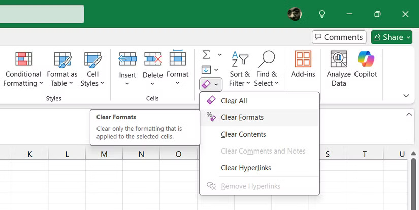 Xóa định dạng trong Excel.