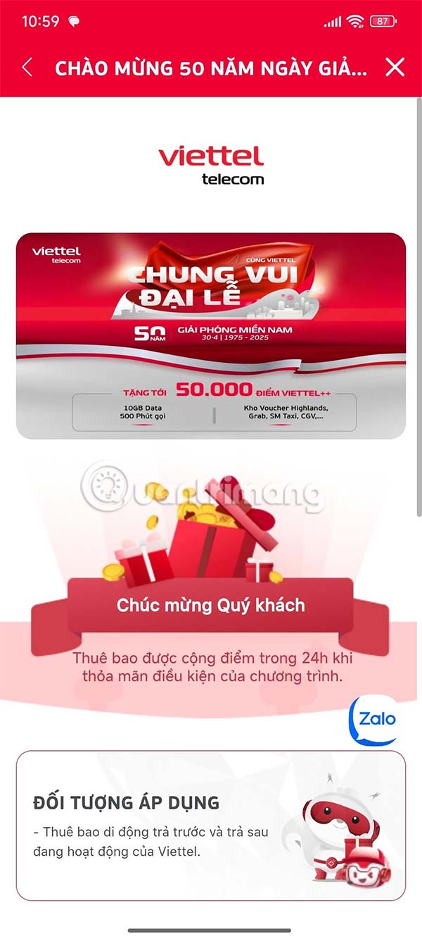 Chương trình tặng 50.000 điểm Viettel++