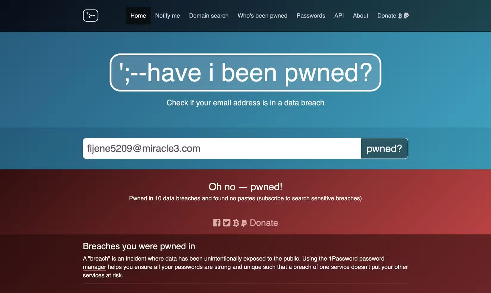 Trang web Have I Been Pwned được sử dụng để kiểm tra xem email của bạn có bị xâm phạm không