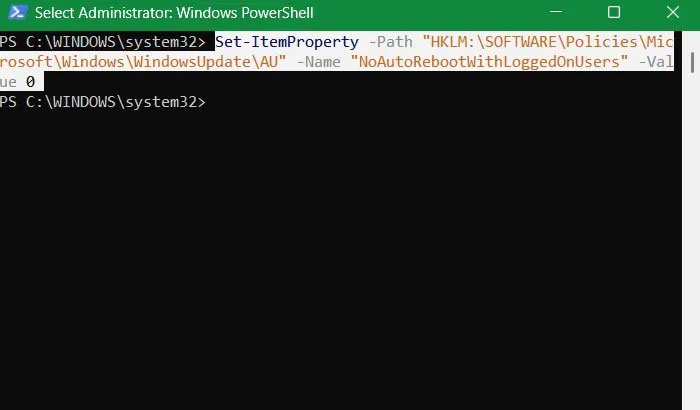Vô hiệu hóa script PowerShell trong Windows 11 có tên là "NoAutoRebootWithLoggedUsers".